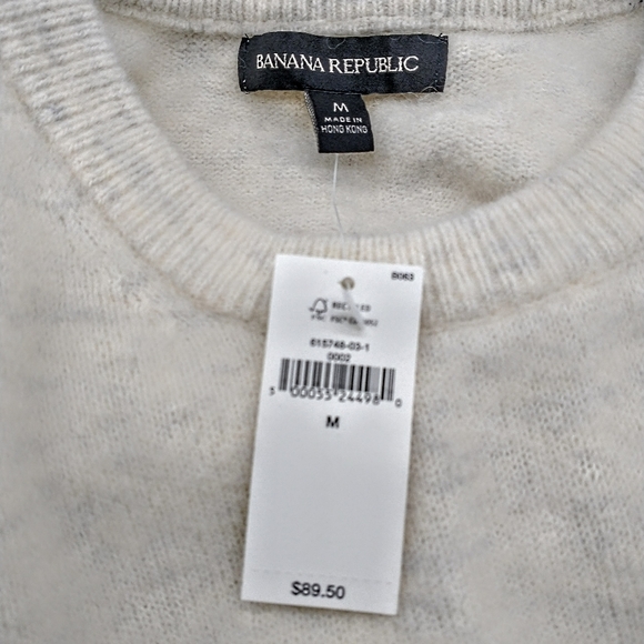 Banana Republic Puff Sleeve Ivory Alpaca Wool Sweater Women's Size Medium - Picture 5 of 6